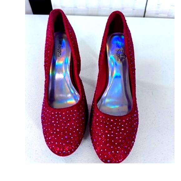 "Silver Slipper" Red Blingy High Heel Shoes, Dark Romance, Sexy, Christmas Vixon - Picture 2 of 6